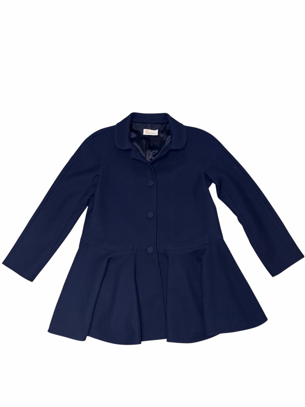 REDValentino Navy Peplum Coat Jacket 42 Designer Fit Flare Quiet Luxury